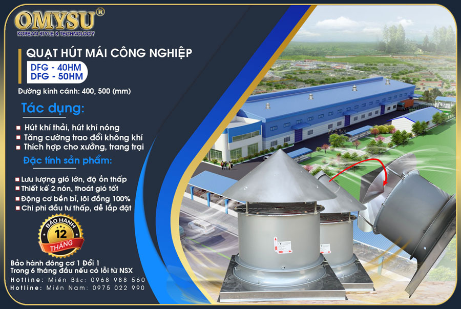 Quạt hút mái công nghiệp lắp mái nhà xưởng