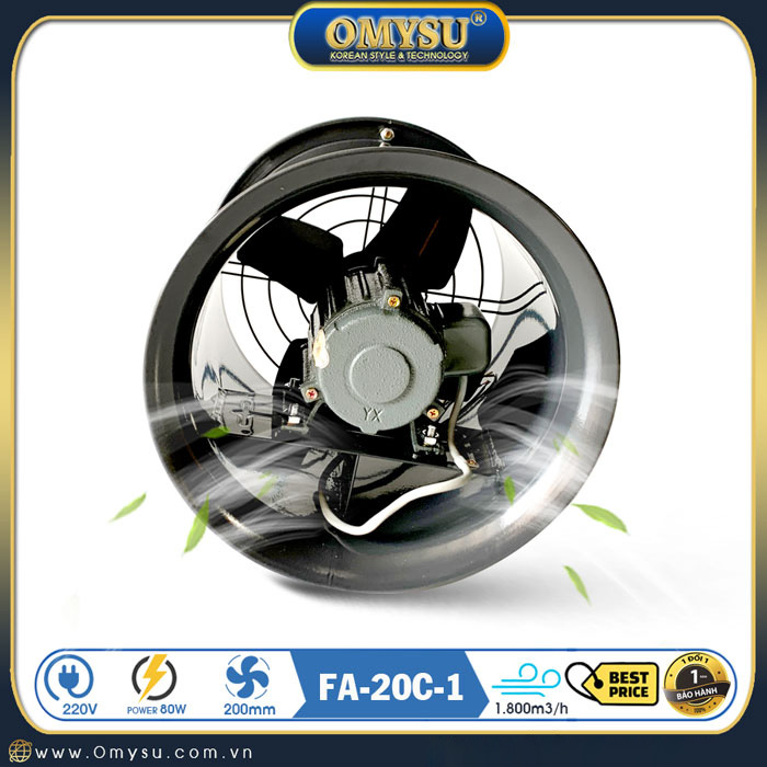 Quạt thông gió tròn D200 FA-20C-1 Motor khía tản nhiệt