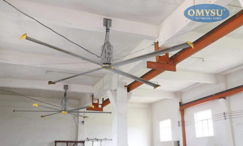 Quạt trần công nghiệp HVLS cánh dài 5.2M (Motor giảm tốc) 22 Lắp đặt Quạt trần công nghiệp HVLS trên xà gồ hầm tòa nhà