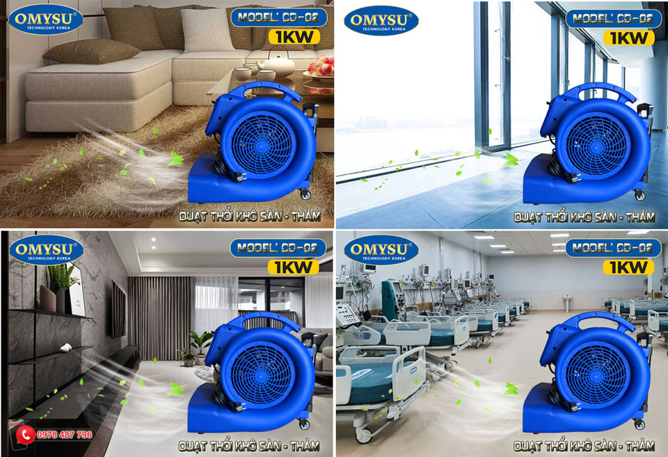 Quạt thổi sàn OMYSU CD-02 1000W 19 Ứng dụng của máy thổi sàn CD-02