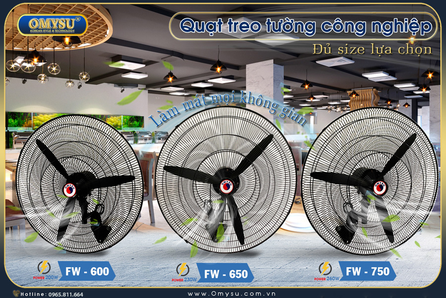 Quạt công nghiệp treo tường OMYSU đủ kích thước lựa chọn